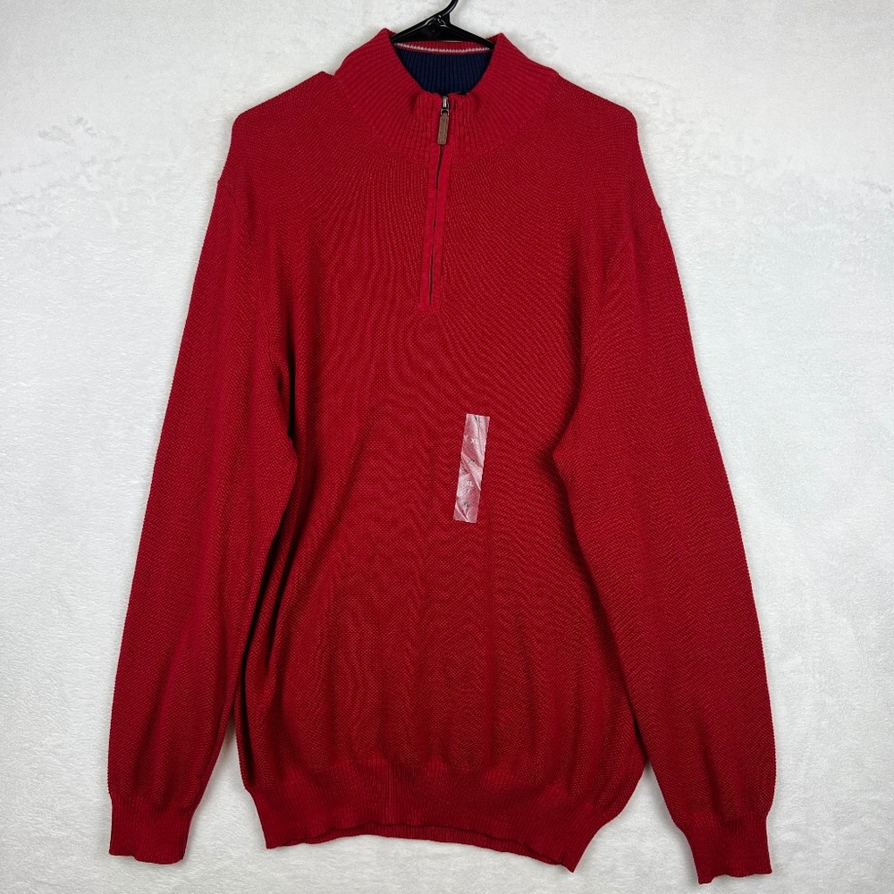 Club Room 1/4 Zip Textured Cotton Pullover Sweater Mens XL Red Long Sleeve